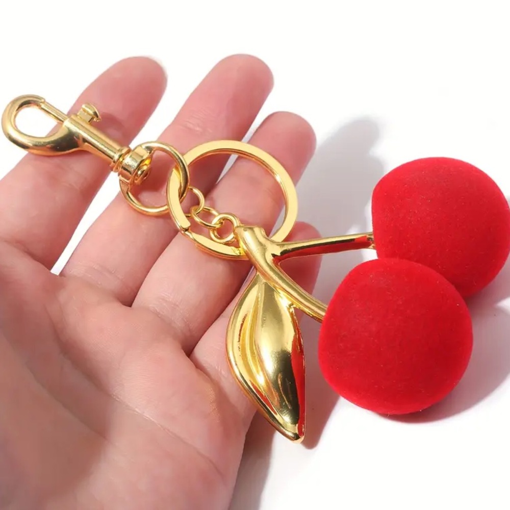 Felt-Touch Cherry Keychain - Picture 3 of 3
